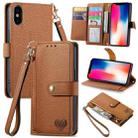 For iPhone X / XS Love Zipper Lanyard Leather Phone Case(Brown) - 1