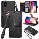 For iPhone X / XS Love Zipper Lanyard Leather Phone Case(Black) - 1