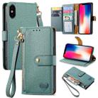 For iPhone X / XS Love Zipper Lanyard Leather Phone Case(Green) - 1