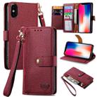 For iPhone X / XS Love Zipper Lanyard Leather Phone Case(Red) - 1