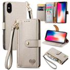 For iPhone X / XS Love Zipper Lanyard Leather Phone Case(Gray) - 1