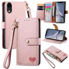 For iPhone XR Love Zipper Lanyard Leather Phone Case(Pink) - 1