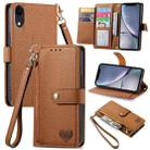 For iPhone XR Love Zipper Lanyard Leather Phone Case(Brown) - 1