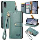 For iPhone XR Love Zipper Lanyard Leather Phone Case(Green) - 1