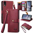 For iPhone XR Love Zipper Lanyard Leather Phone Case(Red) - 1