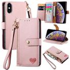For iPhone XS Max Love Zipper Lanyard Leather Phone Case(Pink) - 1