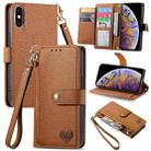 For iPhone XS Max Love Zipper Lanyard Leather Phone Case(Brown) - 1