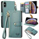 For iPhone XS Max Love Zipper Lanyard Leather Phone Case(Green) - 1