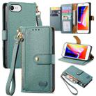 For iPhone 7 / 8 / SE 2022 Love Zipper Lanyard Leather Phone Case(Green) - 1