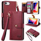 For iPhone 7 / 8 / SE 2022 Love Zipper Lanyard Leather Phone Case(Red) - 1