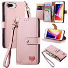 For iPhone 7 Plus / 8 Plus Love Zipper Lanyard Leather Phone Case(Pink) - 1