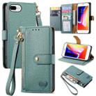 For iPhone 7 Plus / 8 Plus Love Zipper Lanyard Leather Phone Case(Green) - 1