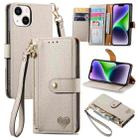 For iPhone 15 Plus Love Zipper Lanyard Leather Phone Case(Gray) - 1