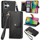 For iPhone 16 Love Zipper Lanyard Leather Phone Case(Black) - 1