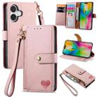 For iPhone 16 Plus Love Zipper Lanyard Leather Phone Case(Pink) - 1