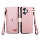 For iPhone 16 Plus Love Zipper Lanyard Leather Phone Case(Pink) - 2