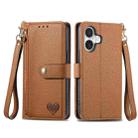 For iPhone 16 Plus Love Zipper Lanyard Leather Phone Case(Brown) - 2