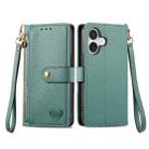 For iPhone 16 Plus Love Zipper Lanyard Leather Phone Case(Green) - 2