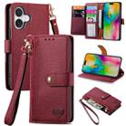 For iPhone 16 Plus Love Zipper Lanyard Leather Phone Case(Red) - 1