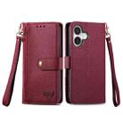 For iPhone 16 Plus Love Zipper Lanyard Leather Phone Case(Red) - 2