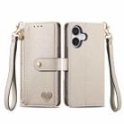 For iPhone 16 Plus Love Zipper Lanyard Leather Phone Case(Gray) - 2