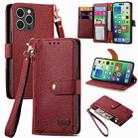 For iPhone 16 Pro Love Zipper Lanyard Leather Phone Case(Red) - 1