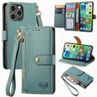 For iPhone 16 Pro Max Love Zipper Lanyard Leather Phone Case(Green) - 1