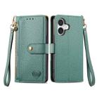 For iPhone 16 Pro Max Love Zipper Lanyard Leather Phone Case(Green) - 2