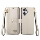 For iPhone 16 Pro Max Love Zipper Lanyard Leather Phone Case(Gray) - 2