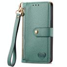 For iPhone 16e Love Zipper Lanyard Leather Phone Case(Green) - 2