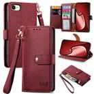 For iPhone 16e Love Zipper Lanyard Leather Phone Case(Red) - 1