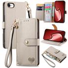 For iPhone 16e Love Zipper Lanyard Leather Phone Case(Gray) - 1