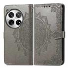 For OnePlus 12 Mandala Flower Embossed Leather Phone Case(Gray) - 1
