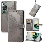 For Huawei P60 Mandala Flower Embossed Leather Phone Case(Gray) - 1