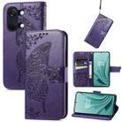 For OnePlus Ace 2V Butterfly Love Flower Embossed Leather Phone Case(Dark Purple) - 1