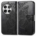 For OnePlus 12 Butterfly Love Flower Embossed Leather Phone Case(Black) - 1