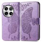 For OnePlus 12 Butterfly Love Flower Embossed Leather Phone Case(Light Purple) - 1