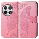 For OnePlus 12 Butterfly Love Flower Embossed Leather Phone Case(Pink) - 1