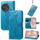 For OnePlus Ace 3 Butterfly Love Flower Embossed Leather Phone Case(Blue) - 1