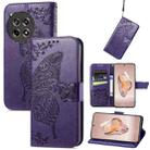 For OnePlus Ace 3 Butterfly Love Flower Embossed Leather Phone Case(Dark Purple) - 1