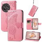 For OnePlus Ace 3 Butterfly Love Flower Embossed Leather Phone Case(Pink) - 1