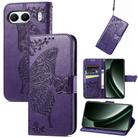 For OnePlus Nord 4 Butterfly Love Flower Embossed Leather Phone Case(Dark Purple) - 1