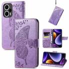 For Xiaomi Poco F5 Butterfly Love Flower Embossed Leather Phone Case(Light Purple) - 1