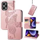 For Xiaomi Poco F5 Butterfly Love Flower Embossed Leather Phone Case(Rose Gold) - 1