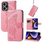 For Xiaomi Poco F5 Butterfly Love Flower Embossed Leather Phone Case(Pink) - 1