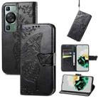 For Huawei P60 Butterfly Love Flower Embossed Leather Phone Case(Black) - 1