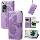 For Huawei P60 Butterfly Love Flower Embossed Leather Phone Case(Light Purple) - 1