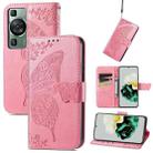 For Huawei P60 Butterfly Love Flower Embossed Leather Phone Case(Pink) - 1