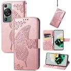 For Huawei P60 Butterfly Love Flower Embossed Leather Phone Case(Rose Gold) - 1