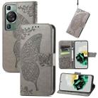 For Huawei P60 Butterfly Love Flower Embossed Leather Phone Case(Gray) - 1